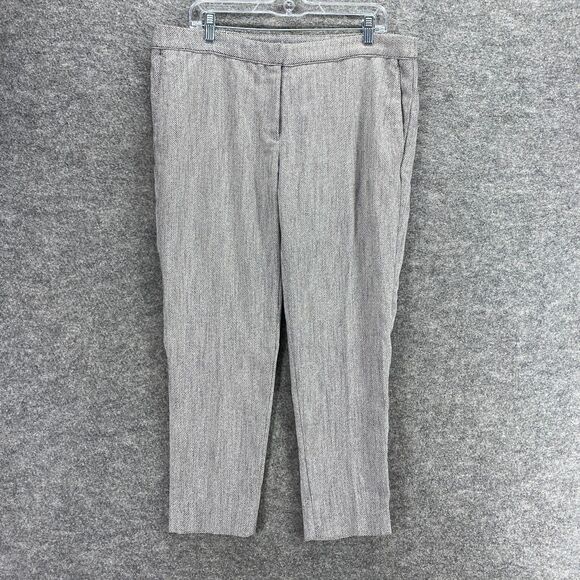 New H&M Pants Women 14 Gray Mid Rise Pleated Pockets Skinny Casual Chino Comfort - Picture 1 of 11